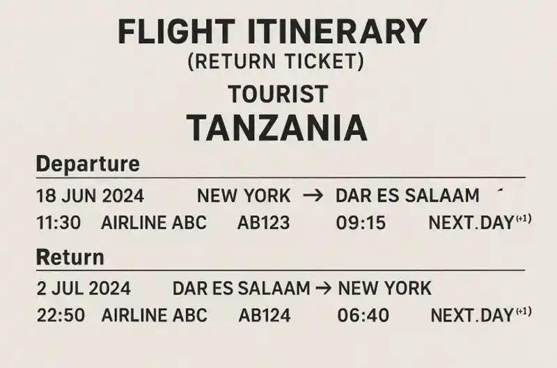 Tanzania Visa Book your flights in advance or request a confirmed reservation from a travel agency.